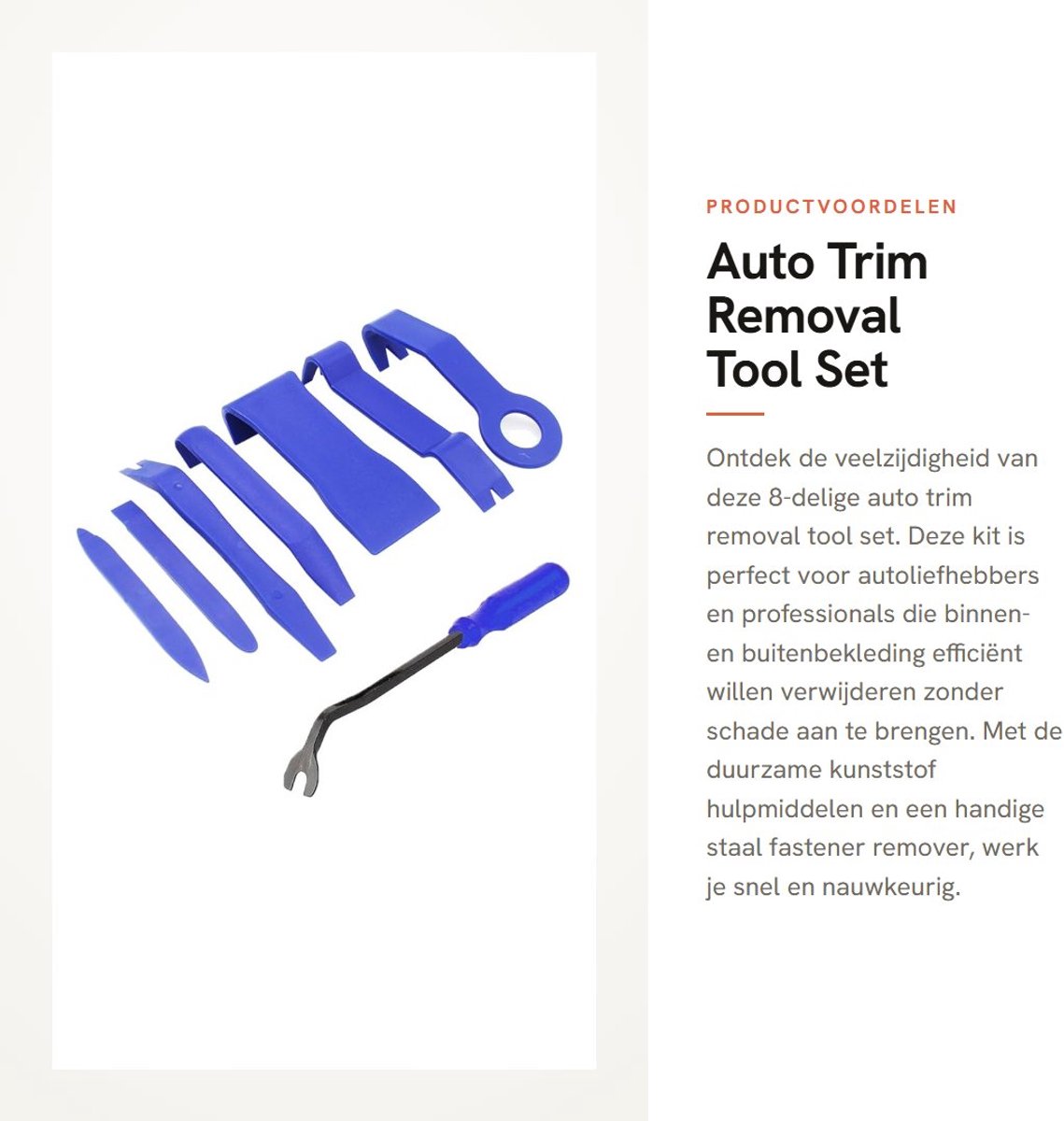 Dailygoods- Trim Verwijderingshulpmiddel 8-delig - Kunststof Verwijderingsset - Fastener Verwijderaar - Binnendeur/Audio Paneel - Dashboard/Clip Verwijderaar - Duurzaam Materiaal