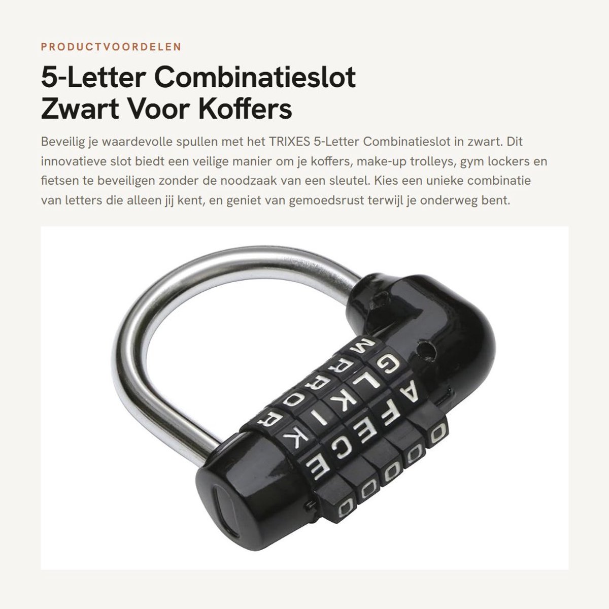Dailygoods- Cijferslot 5 Letters - Hangslot - Fietsslot - Kofferslot - Antislip - Verstelbare Combinatie - Combinatieslot
