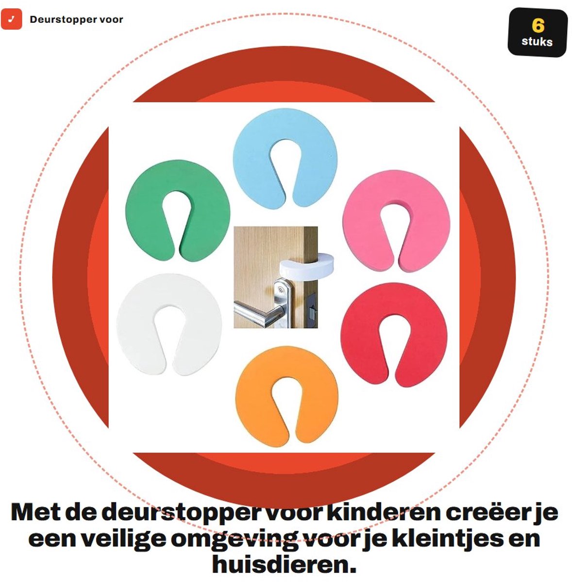 Dailygoods - Deurstopper voor kinderen - Schuimrubber - Veiligheid voor kinderen - Voorkomt dichtsluiten - 6 stuks - Geschikt voor huisdieren
