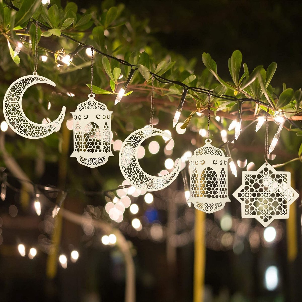 Dailygoods- Hanger Houten Decoratie - 2 Sets/6 Stuks - Maan/Ster Ornament - Ramadan Mubarak/Eid - DIY Meubels Decoratie - Veilig en Duurzaam