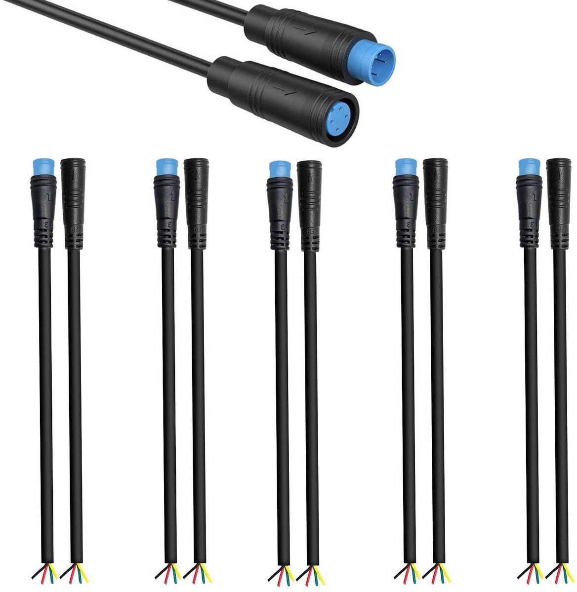 Dailygoods - 5 Paar Waterdichte 4-polige E-bike Verlengkabels