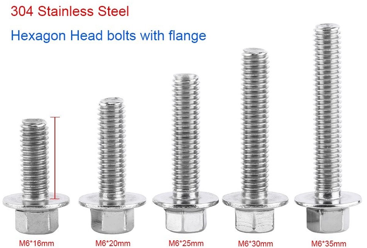 Dailygoods- Flensbout Zeskantschroef 10 Stuks - Roestvrij Staal 304 - M6 - 16mm - Corrosiebestendig - Zilver - Schroef