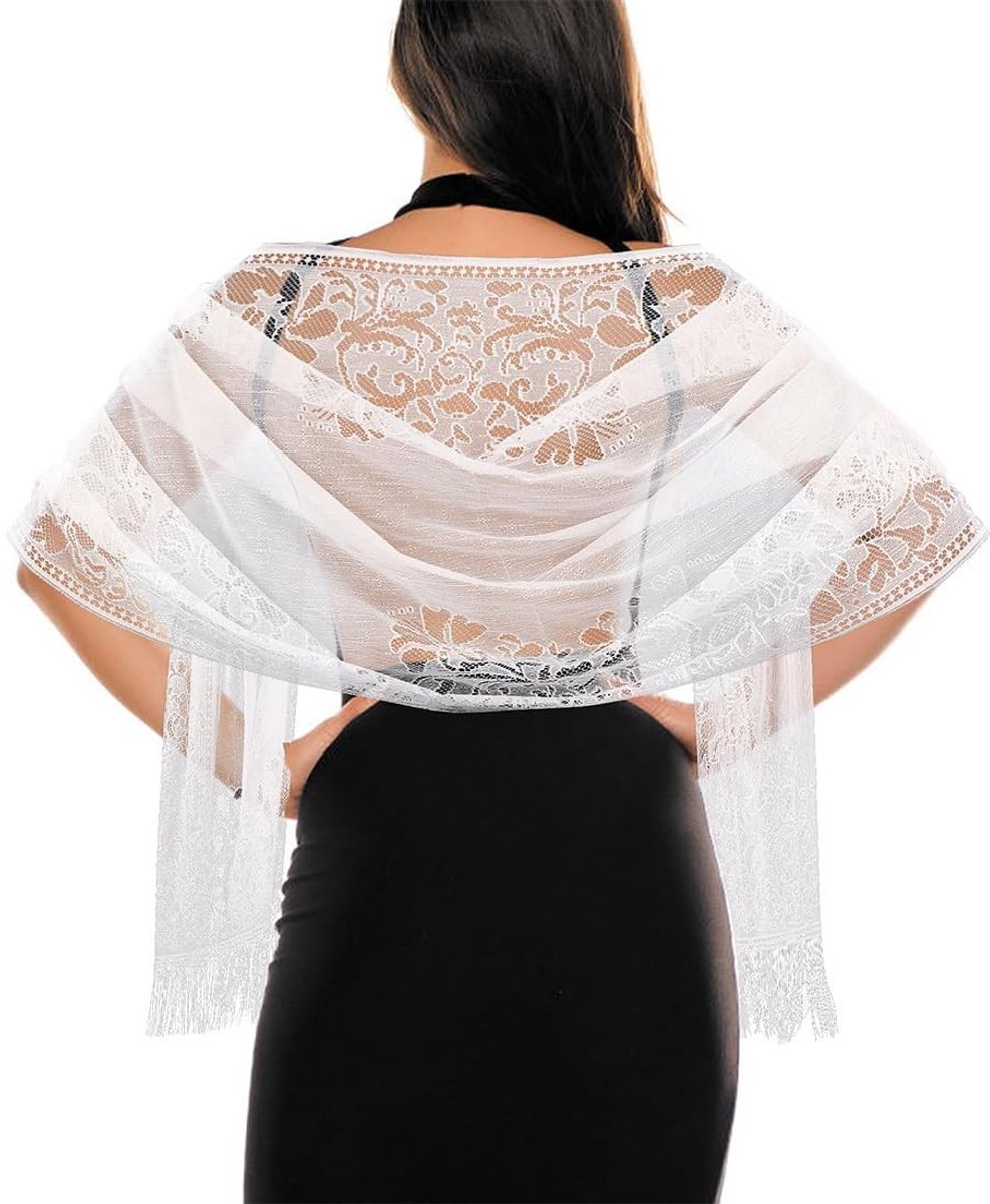 Dailygoods- Stola Elegant - Chiffon Lichtgewicht - Oversized Schouderstola - Feestelijke Avondjurk - Kantdetails - Vloeiende Franjes - Sjaal