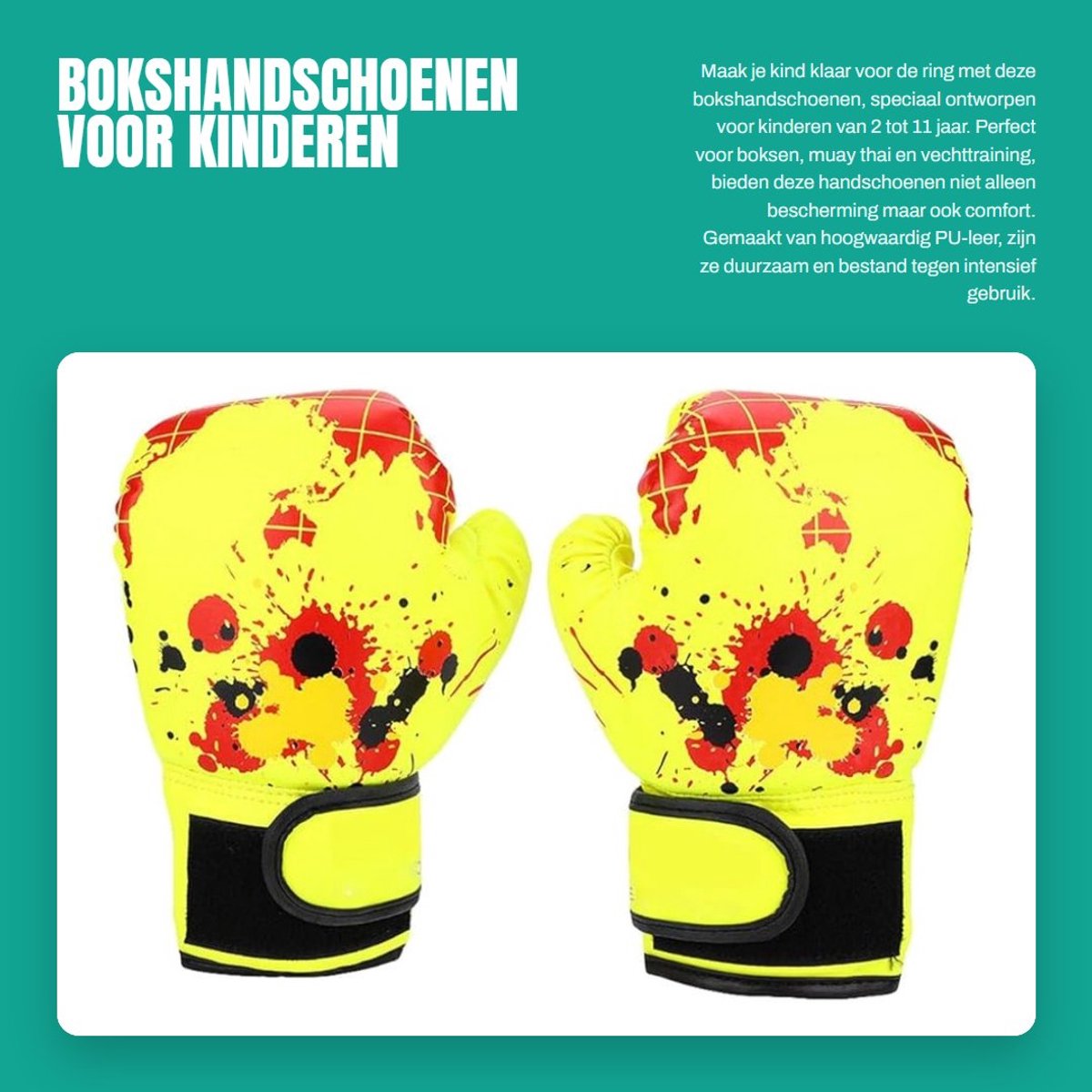 Dailygoods- Bokshandschoenen Hoogwaardige Kwaliteit - Vechthandschoenen - Klittenbandsluiting - PU-leer - Voor Kinderen 2-11 Jaar - Duurzaam Ontwerp