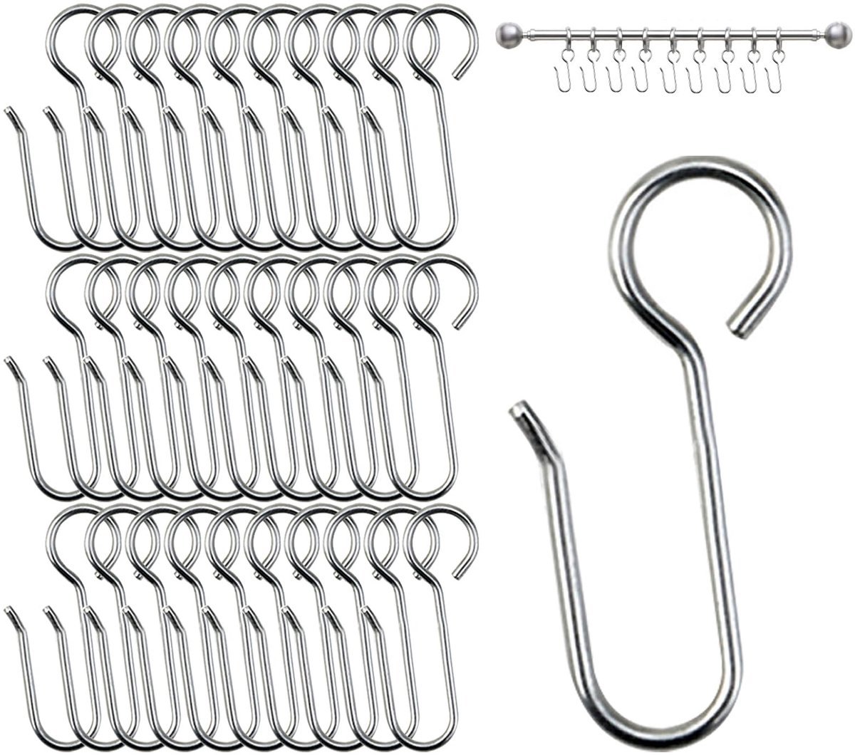 Dailygoods- Gordijnhaken 60 Stuks - Metalen Gordijnhaken - Belastbaar - Gordijnringen - Douchegordijn - Elegant Design - Robuust Materiaal
