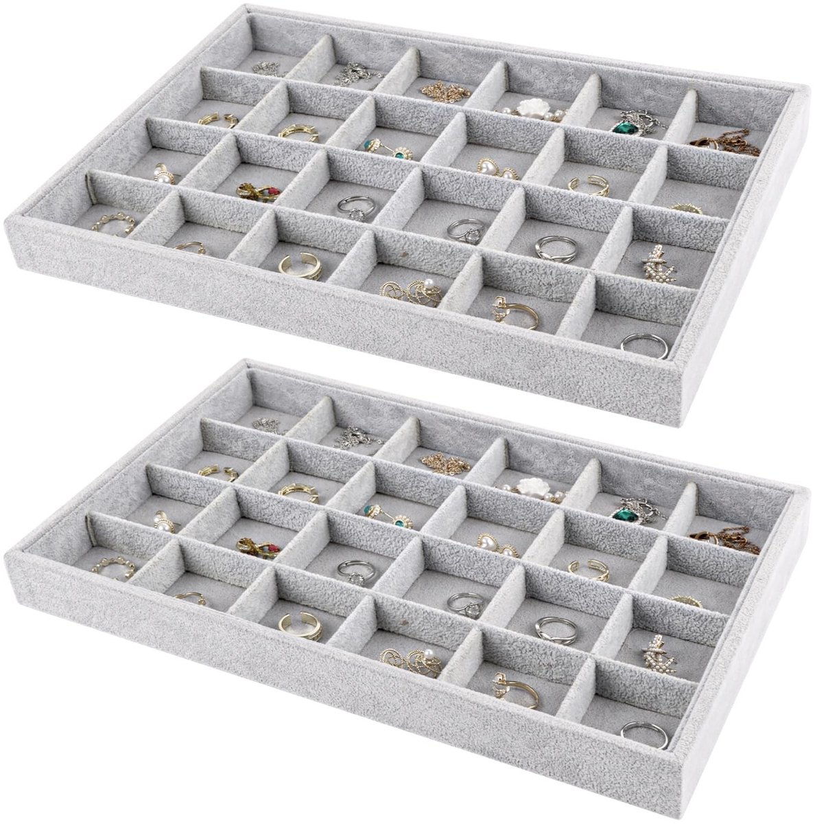 Dailygoods- Sieradenbox - 24 Vakken - Stapelbaar - Juwelen Organiser - Compact - Hoogwaardige Materialen - Zachte Velours Oppervlak - Juwelendoos