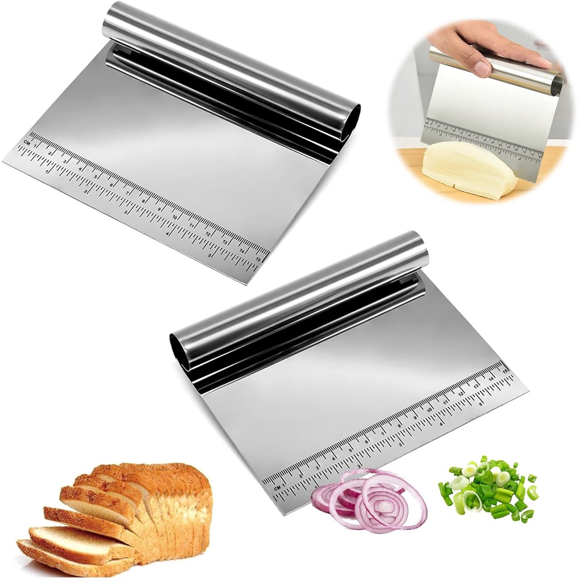 Dailygoods- Deegschraper Roestvrij Staal - Deegsnijder - Keukenschraper - Deegspatel - Groenteschep - Vaatwasmachinebestendig - Keukengereedschap