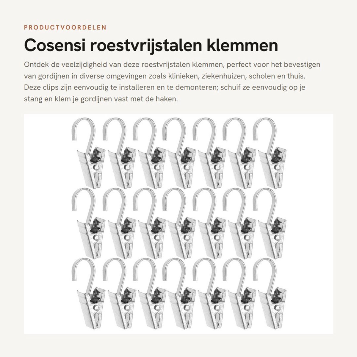 Dailygoods- Gordijnclips Roestvrij staal - Gordijnringen - Gordijnhaken metaal - Klemmen - Fotoclips - 100 Stuks