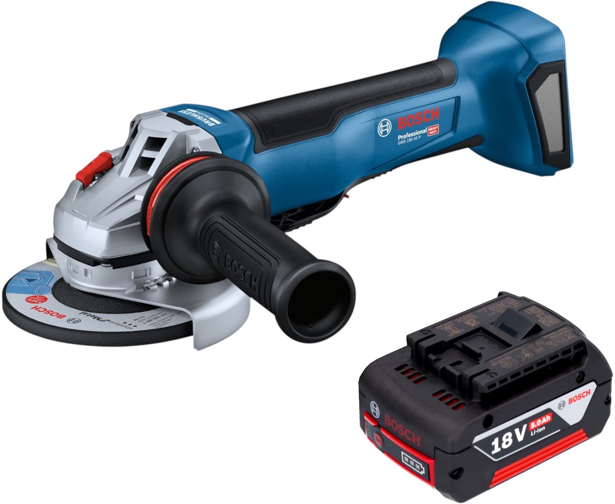 Bosch GWS 18V-10 P Professional accu-haakse slijper 18 V 125 mm borstelloos + 1x accu 5,0 Ah - zonder oplader