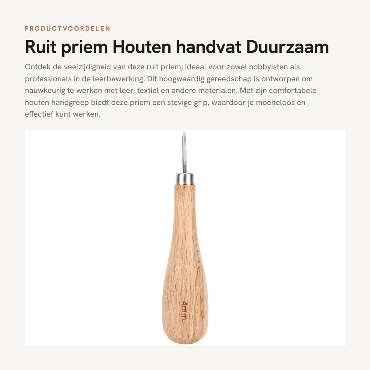 Dailygoods- Lederen Priem Hoogwaardig - Houten Handvat - Kras Priem - Diamant Punt - Duurzaam - Roestbestendig - Comfortabele Grip - Kraspriem