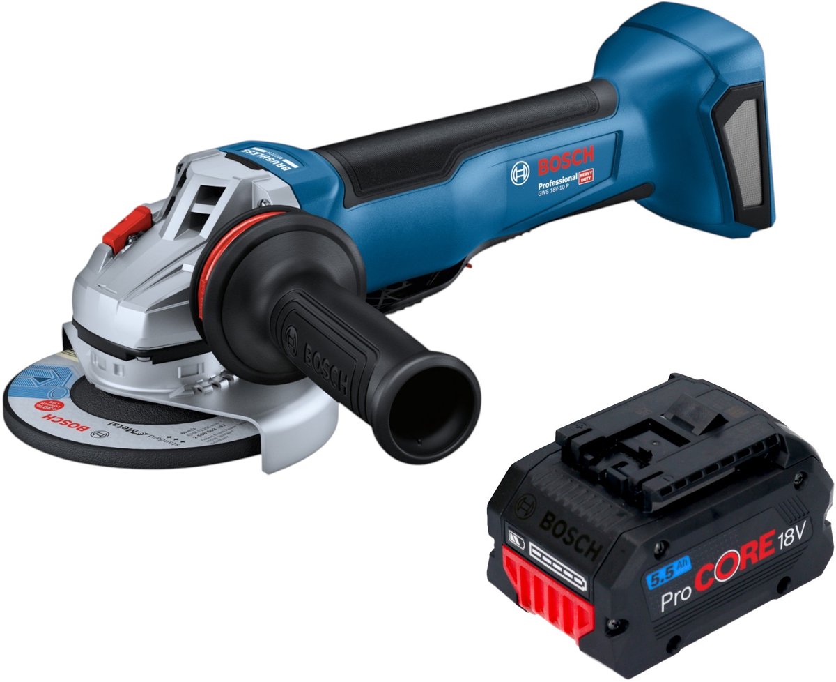 Bosch GWS 18V-10 P Professional accu-haakse slijper 18 V 125 mm borstelloos + 1x ProCORE-accu 5,5 Ah - zonder oplader