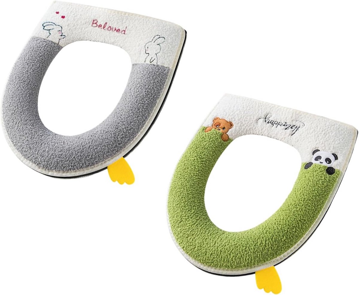 Toiletbrilhoes Set - WC-bril warmer - Comfortabel Zitten - Zacht en Verdikt - 2 Stuks - Grijs en Groen