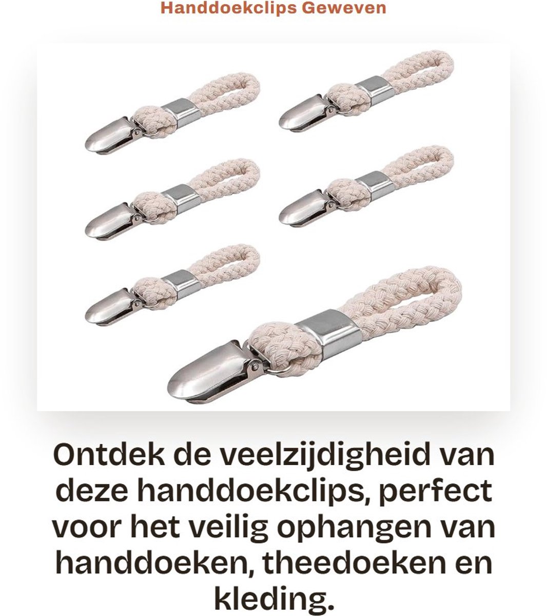 Dailygoods- Handdoekclips 6 Stuks - Geweven Katoenen Klem - Metalen Clip - Voor Ophangen Kleding - Strandhanddoekclips - Schadevrije Afstandhouder - Ophanghaken