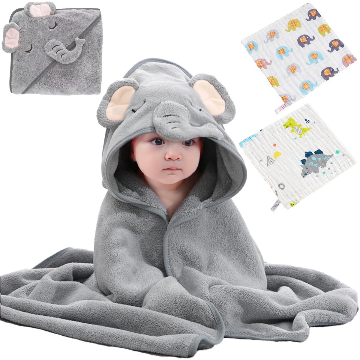 Dailygoods- Babyhanddoekset 3 Stuks - Babyhanddoek met Capuchon - Superzacht - Absorberend - Uniseks - Ideaal voor Babybaden - Badhanddoek