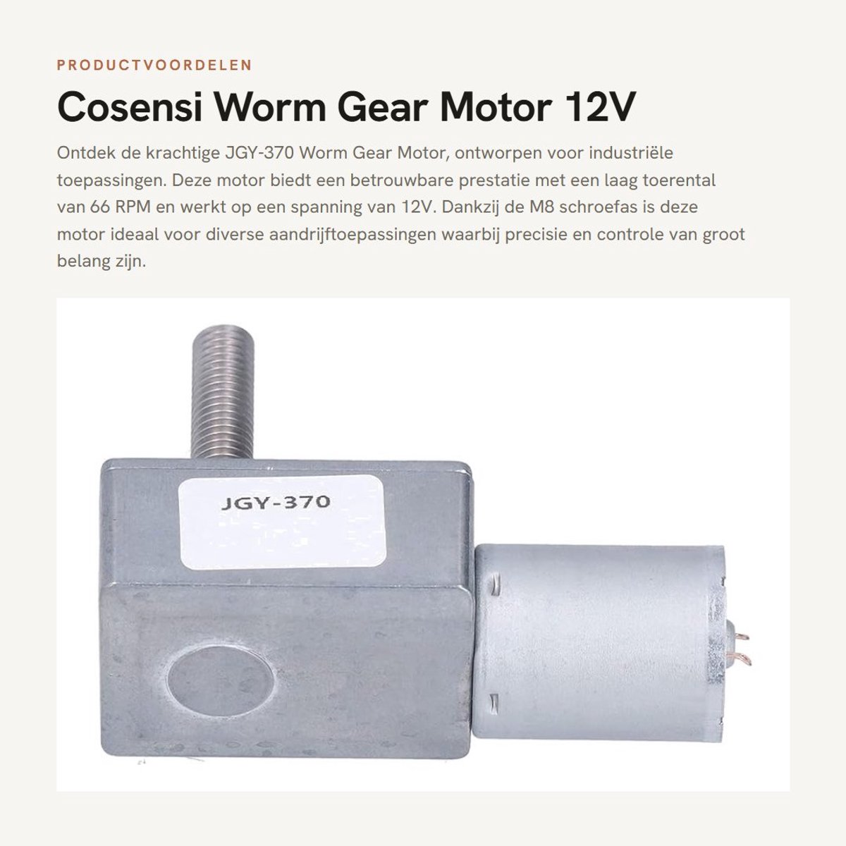 Dailygoods- Wormgear Motor - Industrieel Aandrijfsysteem - Verstelbare Snelheid - M8 Schroefas - Roestvrij Staal - Zinklegering