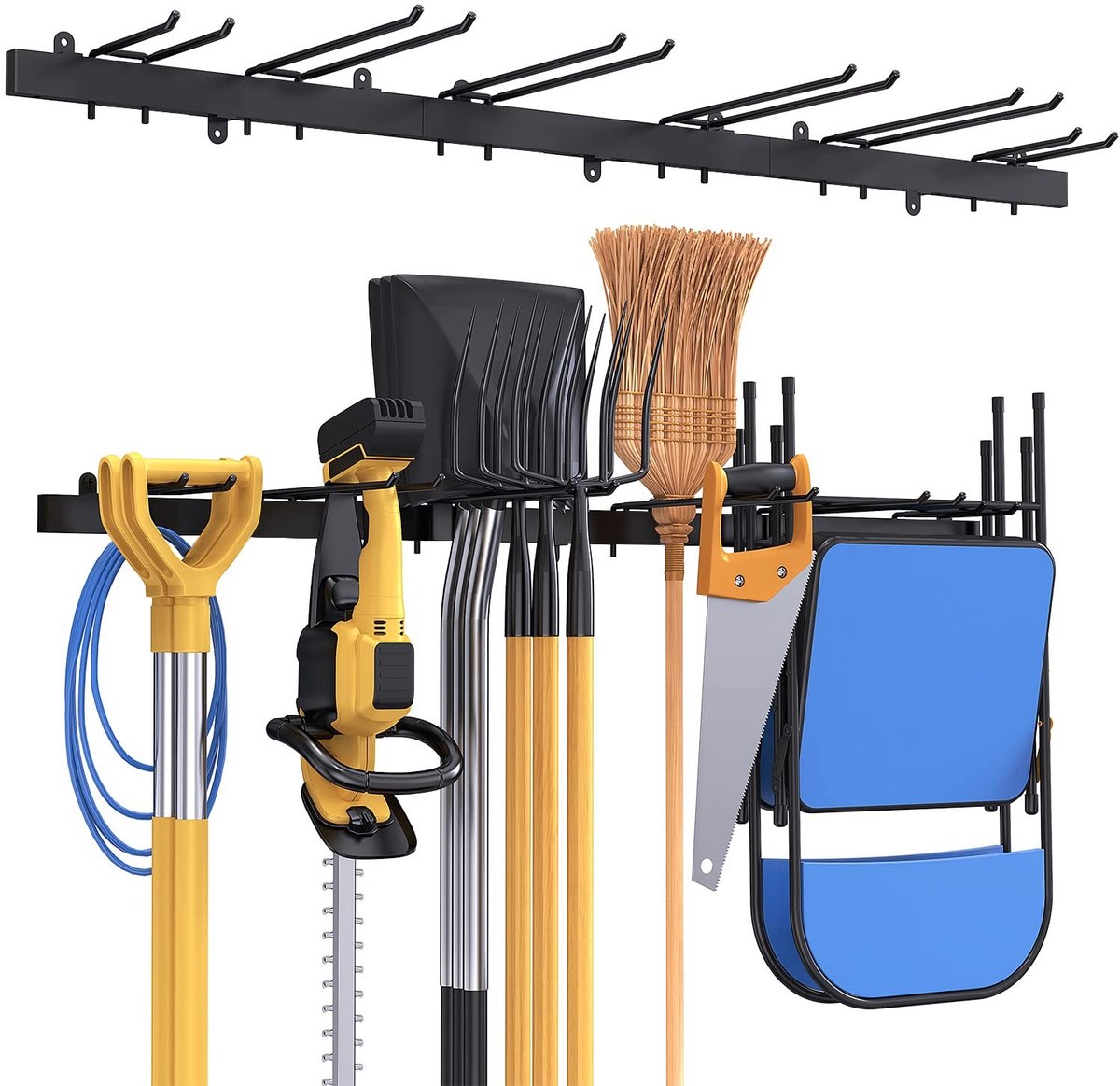Dailygoods- Gereedschapshouder 46 inch - Metalen Wandhaak - 12 Haken - Gereedschapsrek - Fietsstandaard - Verstelbaar en Organisatie