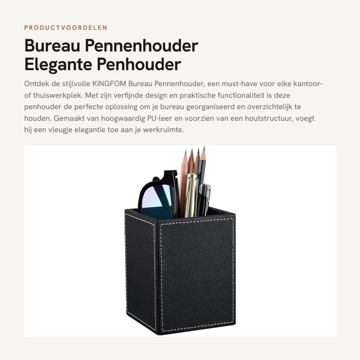 Dailygoods- Pennenhouder Hoogwaardig PU-leer - Bureau Organizer - Pennenbakje - Desk Organizer - Capaciteit 20 Stuks - Afmetingen 8,7 x 8,7 x 12 cm - Pennenbak