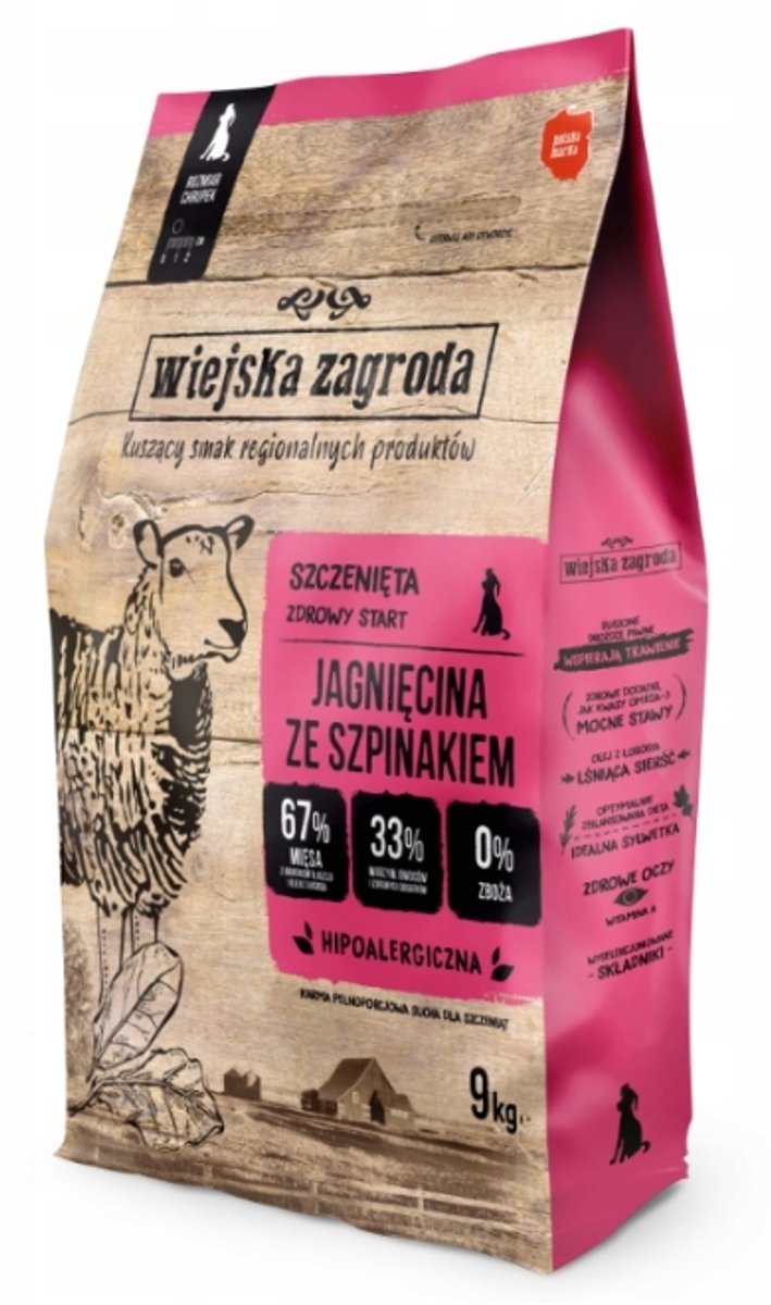 WIEJSKA ZAGRODA Wiejska Zagroda Serie - Honden Droogvoer - Lam en Spinazie - S - 9kg
