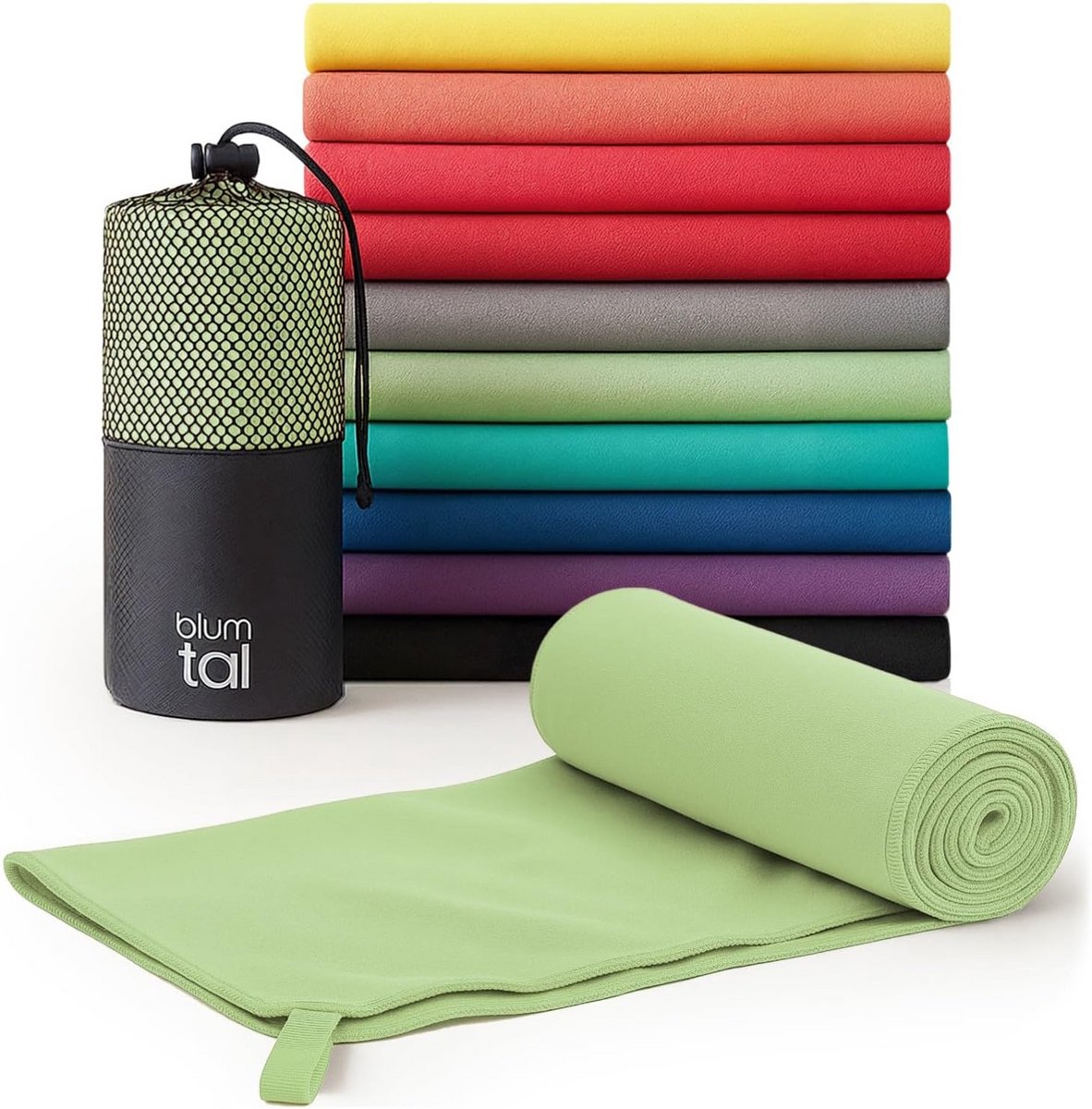 Microvezel Handdoek - Sport Handdoek - Snel Drogen - Compact Inclusief Tas - 140x70cm - Groen