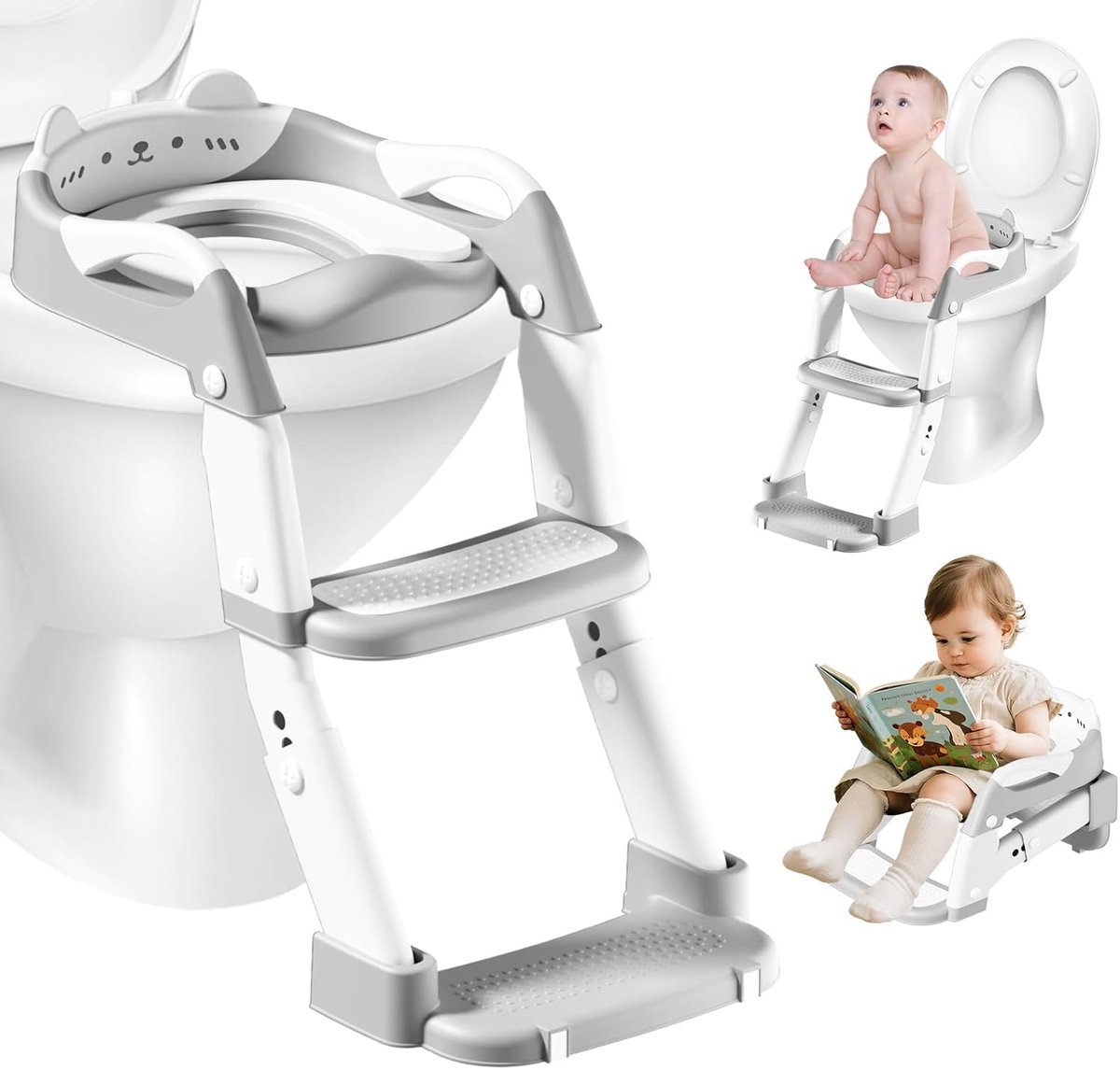 Kinder Toiletbril - Potjestraining Zadel - Zindelijkheid Leren - 3-in-1 Functie - 18 x 5 x 2.51 cm - Grijs