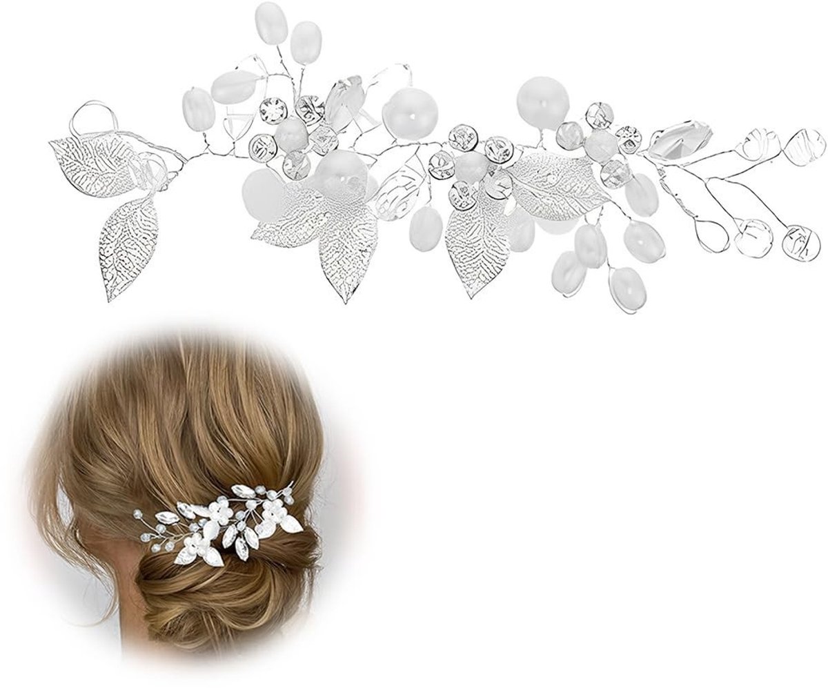 Dailygoods- Haaraccessoires Handgemaakt - Bruidshaarsieraad - Hoofdband - Parel/Kristal Decoraties - Elegante Wijnstok - Afmetingen 14,5 cm - Bruidssieraad