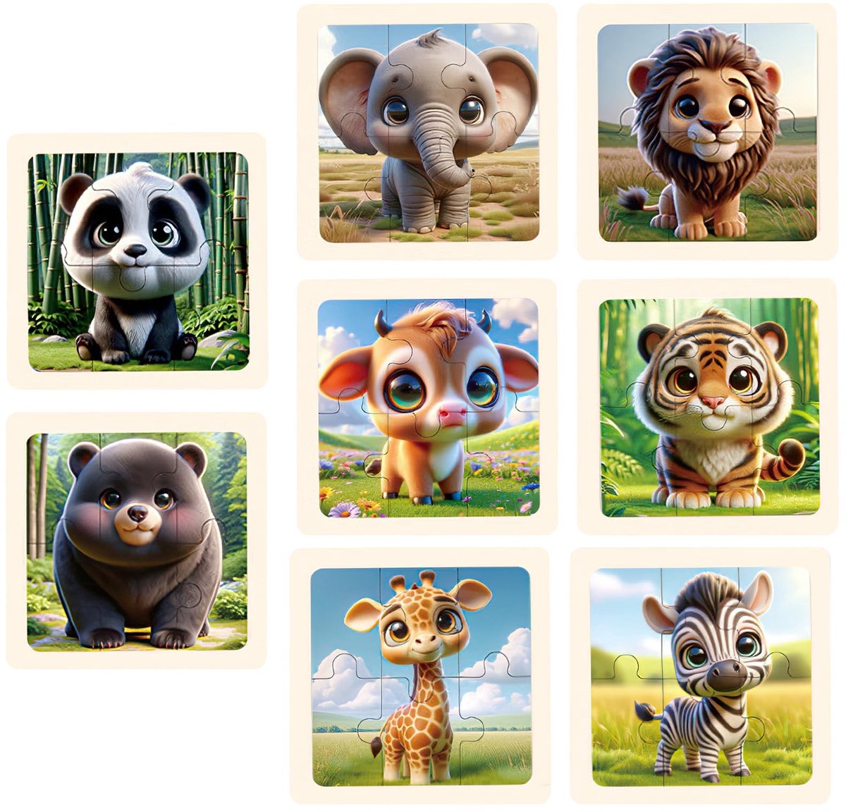 Dailygoods - Houten Puzzels - Educatief Speelgoed - 8 Stuks - Kinderpuzzels voor 4-7 Jaar - Hersenontwikkeling - Geschikt voor Jongens en Meisjes
