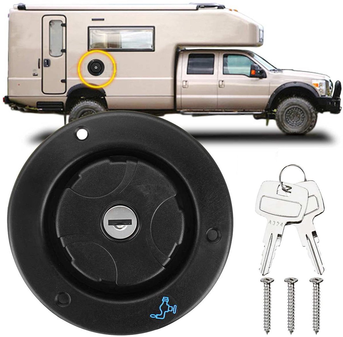 Dailygoods- Waterfiller Cap Lekvrij - Zwaartekracht Inlaat - Afsluitbaar - Geschikt voor Camper/Jacht - Inclusief 2 Sleutels - Voor Deurpanelen 30-40 mm - Waterinlaat