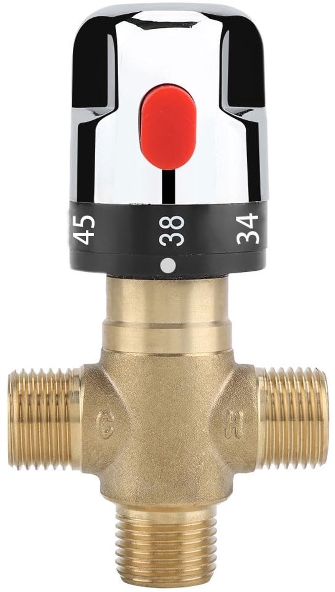 Dailygoods- Mengventiel Thermostatisch - G1/2 Massief Messing - Drieweg Mengventiel - Veiligheidsvergrendelknop 38ºC - Duurzaam - Voor Badkamer/Keuken - Waterkraan