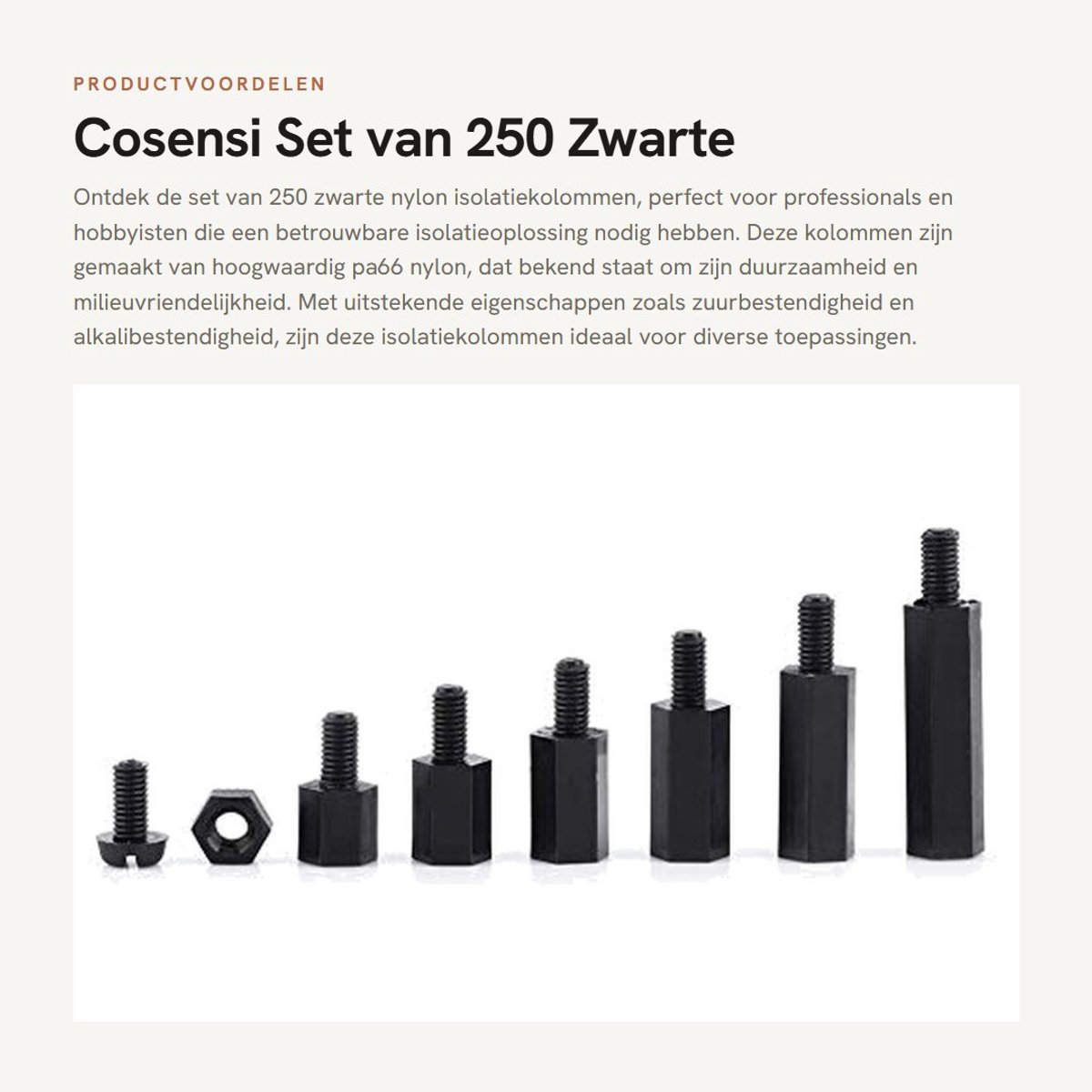 Dailygoods - Set van 250 Zwarte Nylon Isolatiekolommen - Duurzaam en Milieuvriendelijk - Ideaal voor Isolatie - Stabiele Eigenschappen - Geschikt voor...