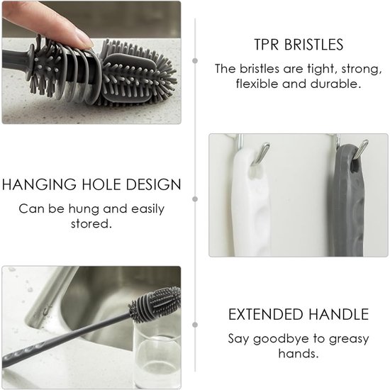Dailygoods- Flessenborstel - Siliconen - Roterende Borstel - Rietjesborstel - Flessenreinigingsborstel - Duurzaam Ontwerp - Ergonomisch Handvat - Flessenreiniger van Dailygoods — afbeelding 4