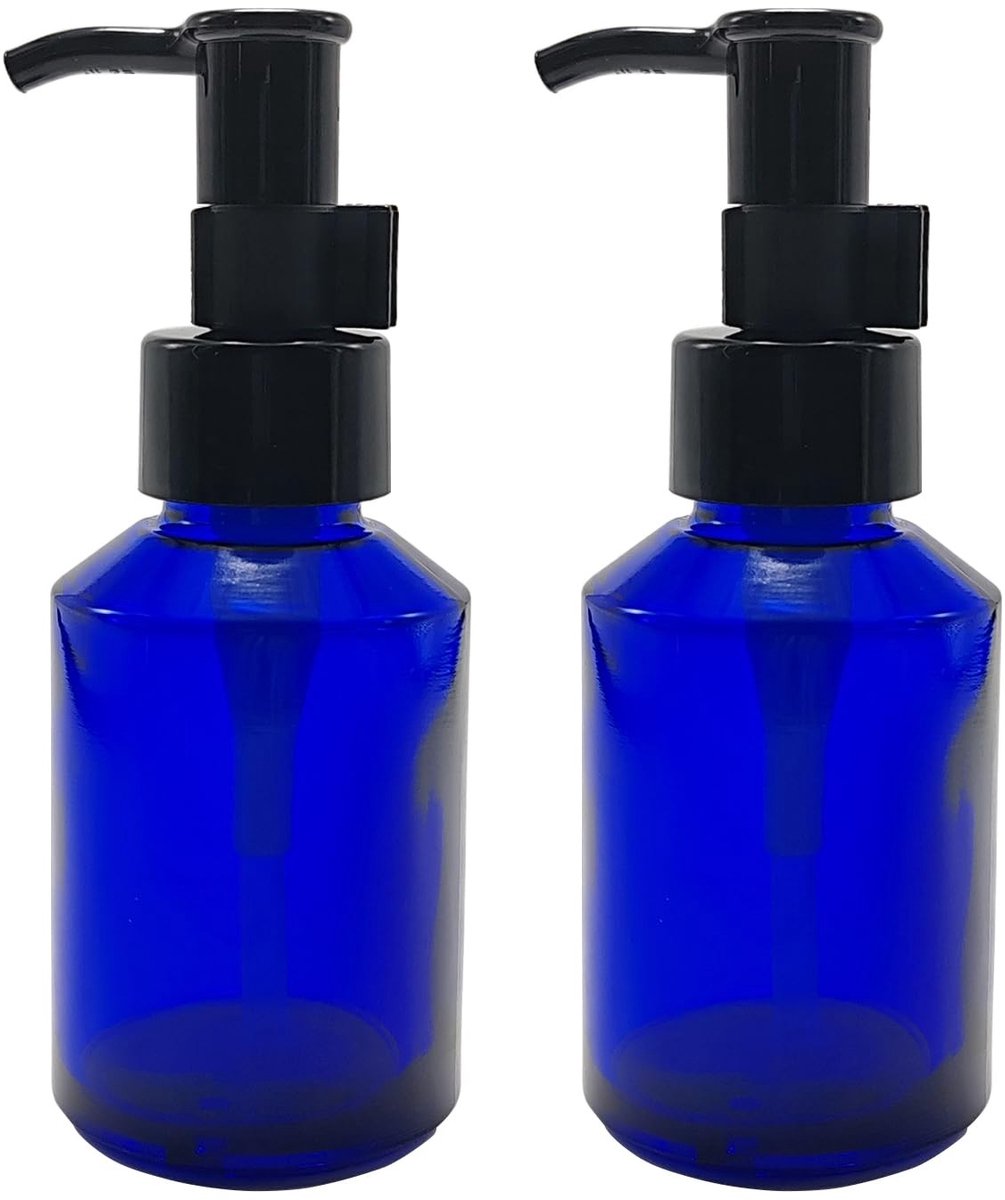 Dailygoods- Glazen Lotionpompfles 60ml - 2 Stuks - Zwart Pompdeksel - Vergrendelingssysteem - Geschikt voor Essentiële Olie - Veilig en Duurzaam - Cosmeticfles