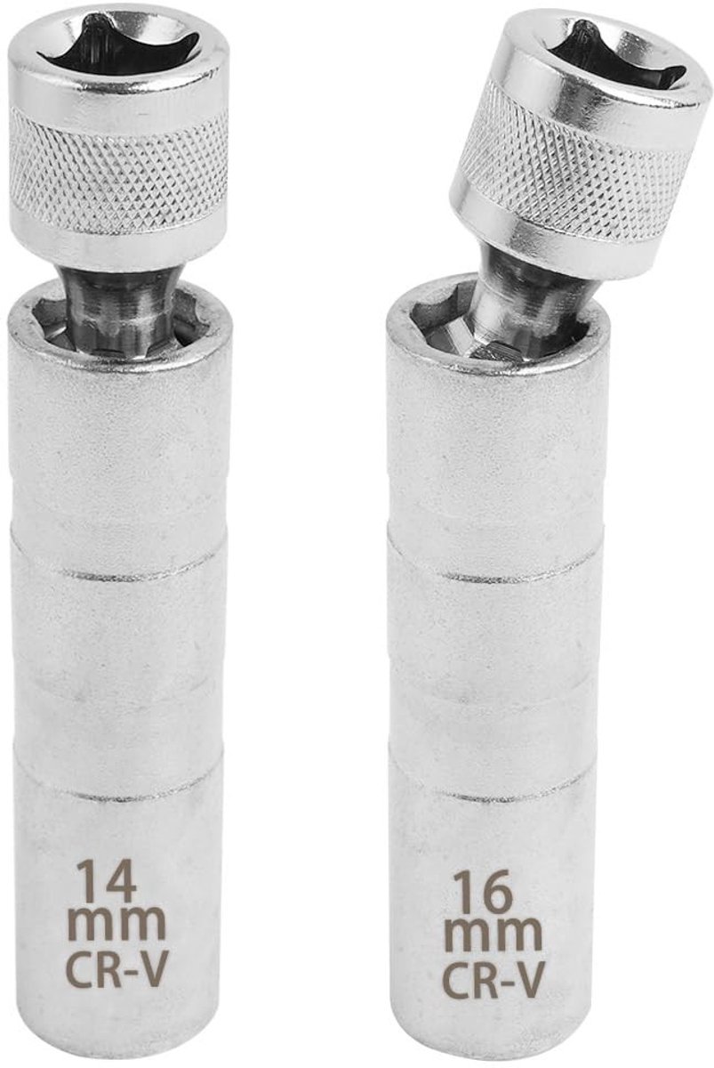 Dailygoods- Bougiesleutel Set 2 Stuks - 14mm/16mm - Magnetische Bougiedoppen - Chroom-Vanadium-Staal - Flexibele Draaifunctie - Voor Auto Reparatie - Bougiedop