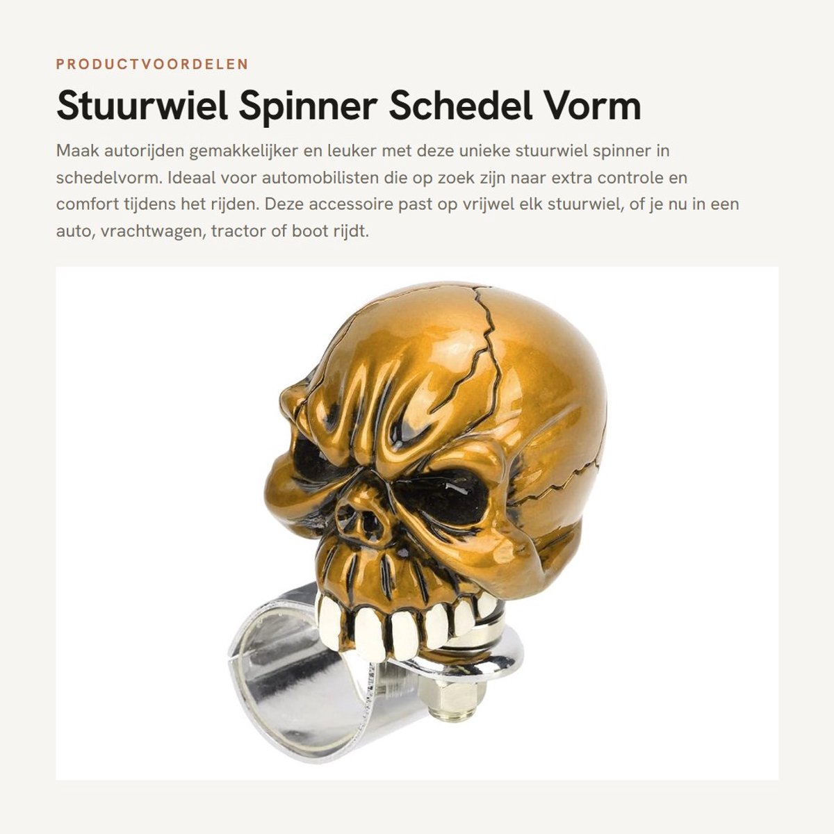 Dailygoods- Stuurwiel Spinner Schedelvorm - Universele Montage - Inspanningsbesparend - 360 Graden Rotatie - Geschikt voor Auto/Vrachtwagen/Tractor - Stuurknop