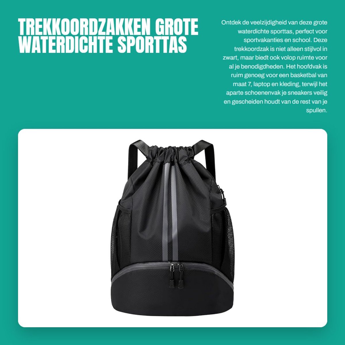 Dailygoods- Sporttas Waterdicht - Grote Oxford Gymtas - Schoenenvak - Mesh Vakken - Geschikt voor Sporten en Buitenactiviteiten
