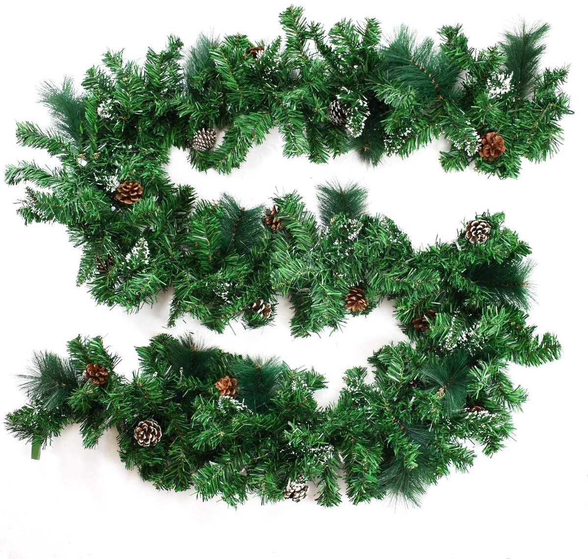 Dailygoods- Kerstslinger 2,7 m sneeuwgetipt - Kunstdennenkrans - Natuurlijke look - Binnen/buiten decoratie - Luxe dikke uitstraling - Voor huisdecoratie - Decoratieslinger