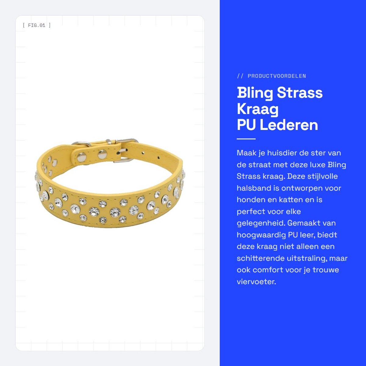 Dailygoods- Halsband PU Leer - Verstelbaar - Strass Steentjes - Zwart - Maat S/M/L/XL - 100% Nieuw - Hondhalsband