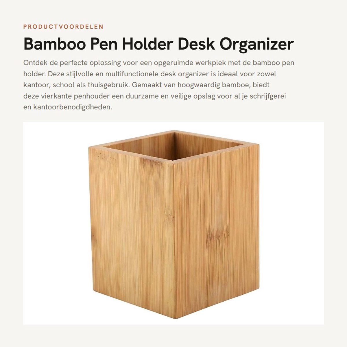 Dailygoods- Pennenhouder Bamboe - Bureau Organizer - Multifunctioneel - Vierkante Pennenhouder - Duurzaam - Geschikt voor Kantoor/Thuis