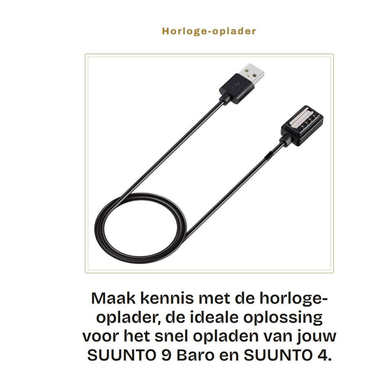 Dailygoods - Horloge-oplader - Snellaadkabel - Krasvrij siliconenmateriaal - Zwart - Oplaadkabel - Geschikt voor 9 Baro en 4 - Compact formaat