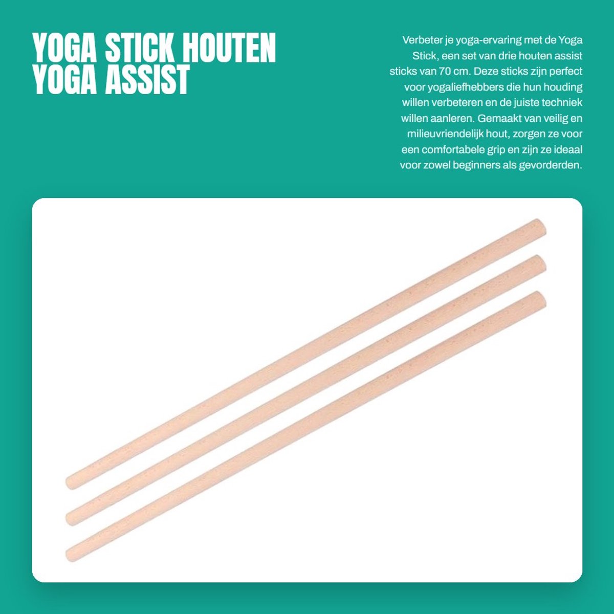 Dailygoods- Yoga Stick 3 Stuks - Houten Houding Corrector - Veilig en Milieuvriendelijk - Gepolijst en Afgerond Ontwerp - Verbeter Staande Houding - 2x70cm - Houdingstick