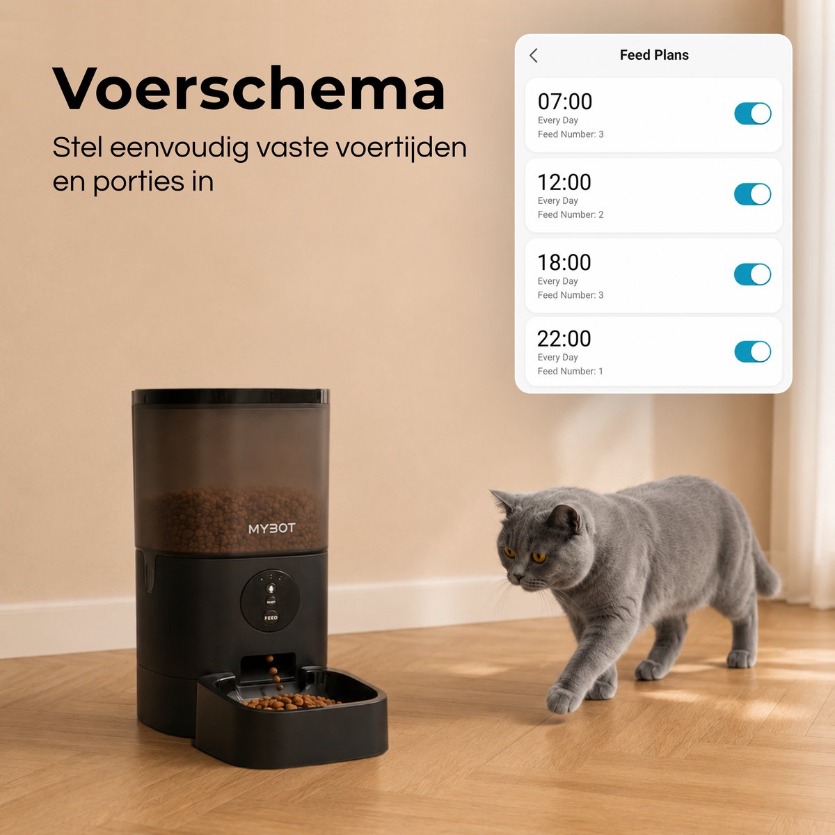 MYBOT Automatische Voerbak - Kat en Hond - Voerautomaat 6L - Met App en Spraakopname - Voor Droogvoer - Zwart - P3 thumbnail 2