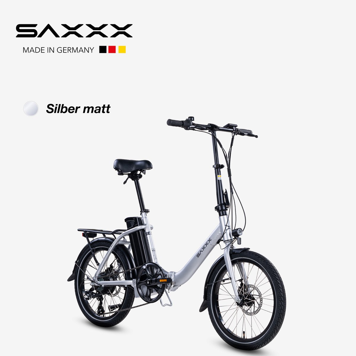 SAXXX Foldi 2.0 – 20 inch opvouwbare elektrische fiets – 36V 460Wh accu – 95% voorgemonteerd – ZOOM mechanische schijfremmen – achterwielmotor – Shimano 7 versnellingen – LCD-display – aluminium frame – kleur-LCD-display - mat zilvergrijs