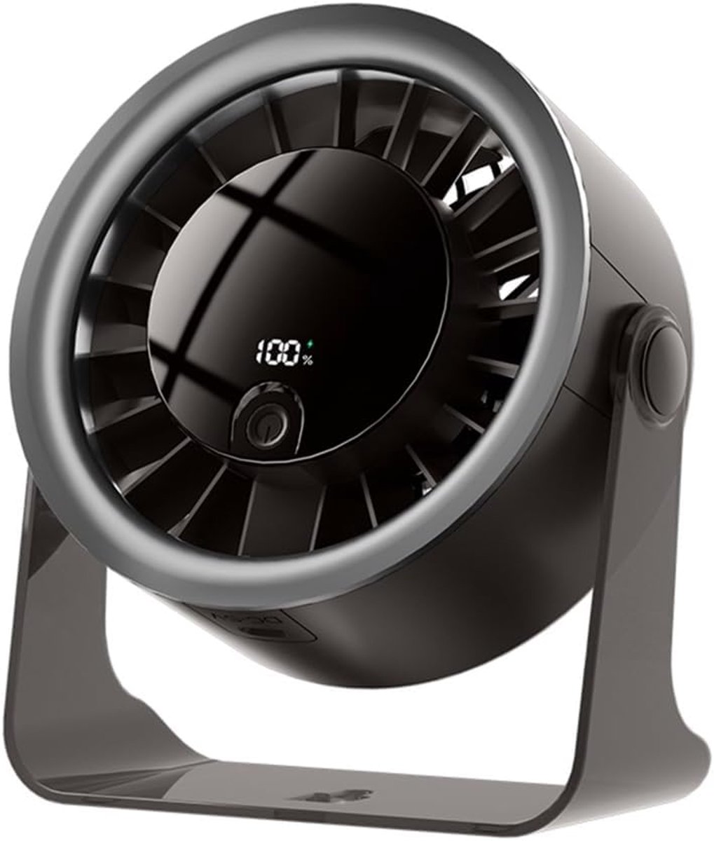 Kleine, zelfstandige ventilator met 5 snelheden, USB-voeding, lichtgewicht en draagbaar, geschikt voor op reis, op kantoor, in de studeerkamer en andere locaties. Lange batterijduur, ideaal voor gebruik in de zomer - Grijs.