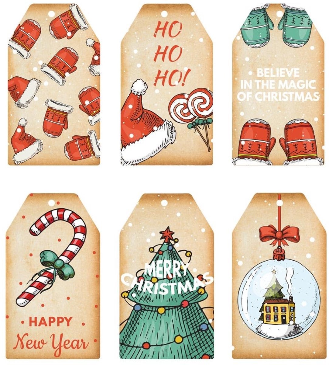 Dailygoods- Cadeaulabels 60 stuks - Kerstcadeaulabels - Kraftpapier - Hangend label - Jute touw - Doe-het-zelf decoratie - Gift Tags