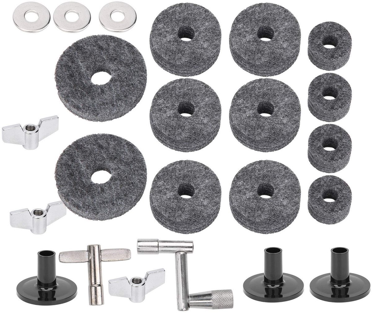 Dailygoods- Bekkenset 23-delig - Viltkussen - Vleugelmoeren - Ringen - Sluiting - Hoogwaardig viltmateriaal - Drumaccessoires