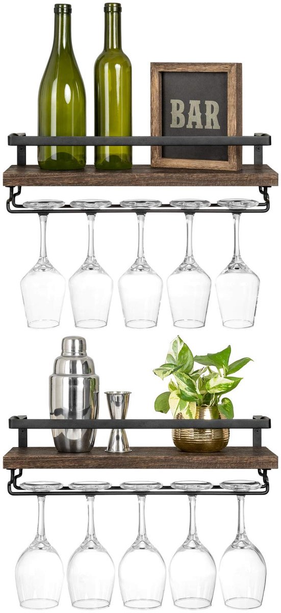 Dailygoods- Wijnplanken set van 2 - Drijvende Wijnplanken - Houten Paulownia - Glazen Houder - Vochtbestendig - Rustieke Stijl - Wijnrek