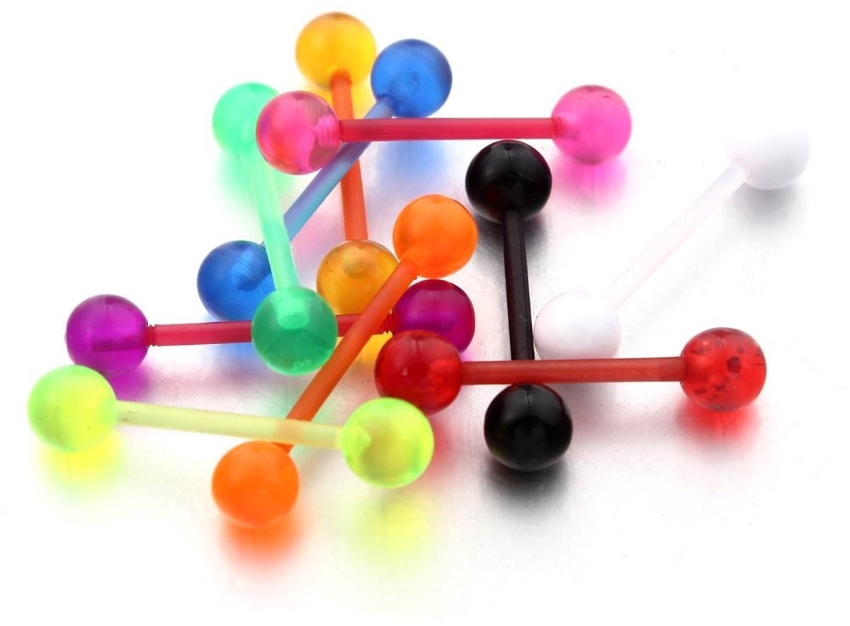 Dailygoods- Tongtepelpiercing 10 Stuks - Flexibele Staafring - Hypoallergeen - PMMA/Acrylglas - Schokbestendig - Fluwelen Geschenkzakje - Piercing