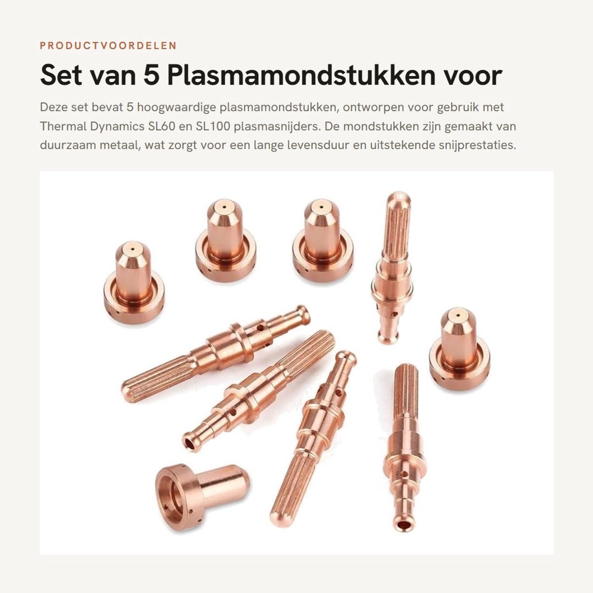 Dailygoods- Plasmamondstukken 5 stuks - Elektrode 9-8215 - Mondstuk 9-8210 - Hoge geleidbaarheid - Duurzaam materiaal - Geschikt voor SL60/100 - Plasma Tips
