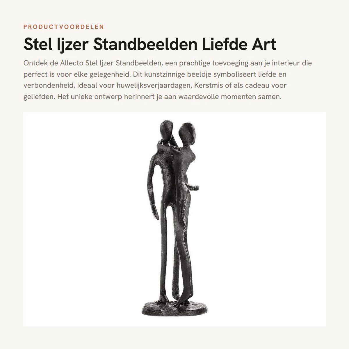 Dailygoods- IJzerstandbeeld Gietijzer - Decoratie Beeld - Liefdespaar - Huwelijksverjaardag Cadeau - Interieurdecoratie - Hartvormige Basis - Decoratiebeeld