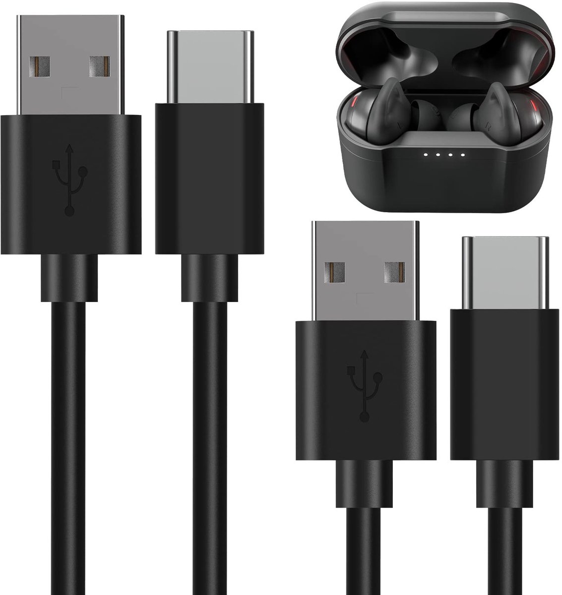 Dailygoods - Oplaadkabel - USB-C - 4 ft/120 cm - Vervangende kabel - Geschikt voor Skullcandy oordopjes - 2-pack
