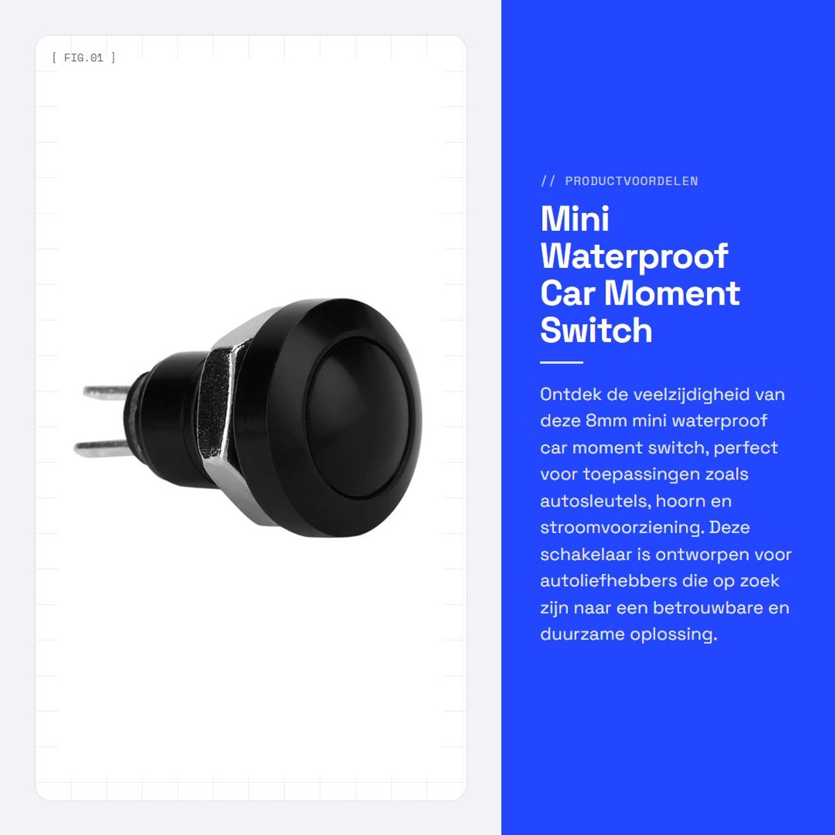 Dailygoods - Mini Waterproof Car Moment Switch - Push Button - Hoogwaardige kwaliteit - Zwart - Geschikt voor voertuigen - Eenvoudige installatie